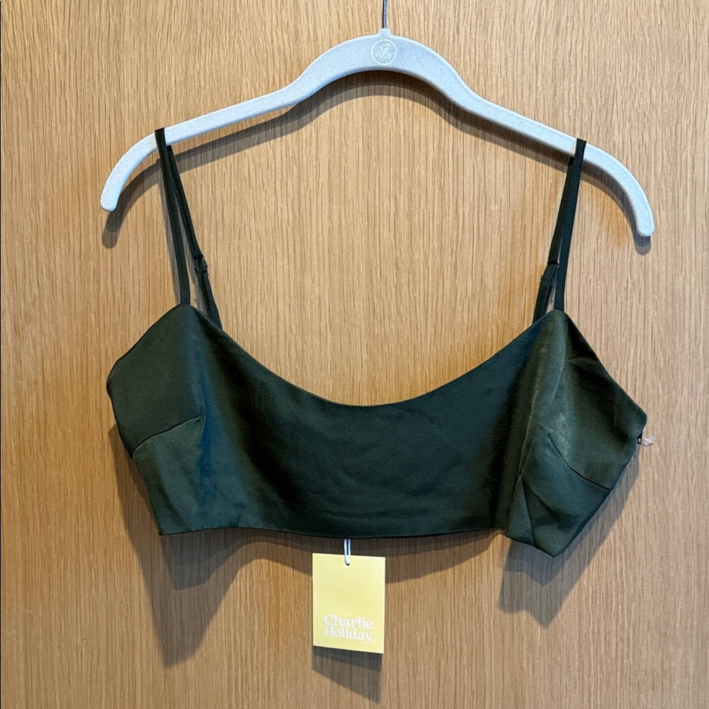 Charlie Holiday Luxe Forest Green Satin Tank Top